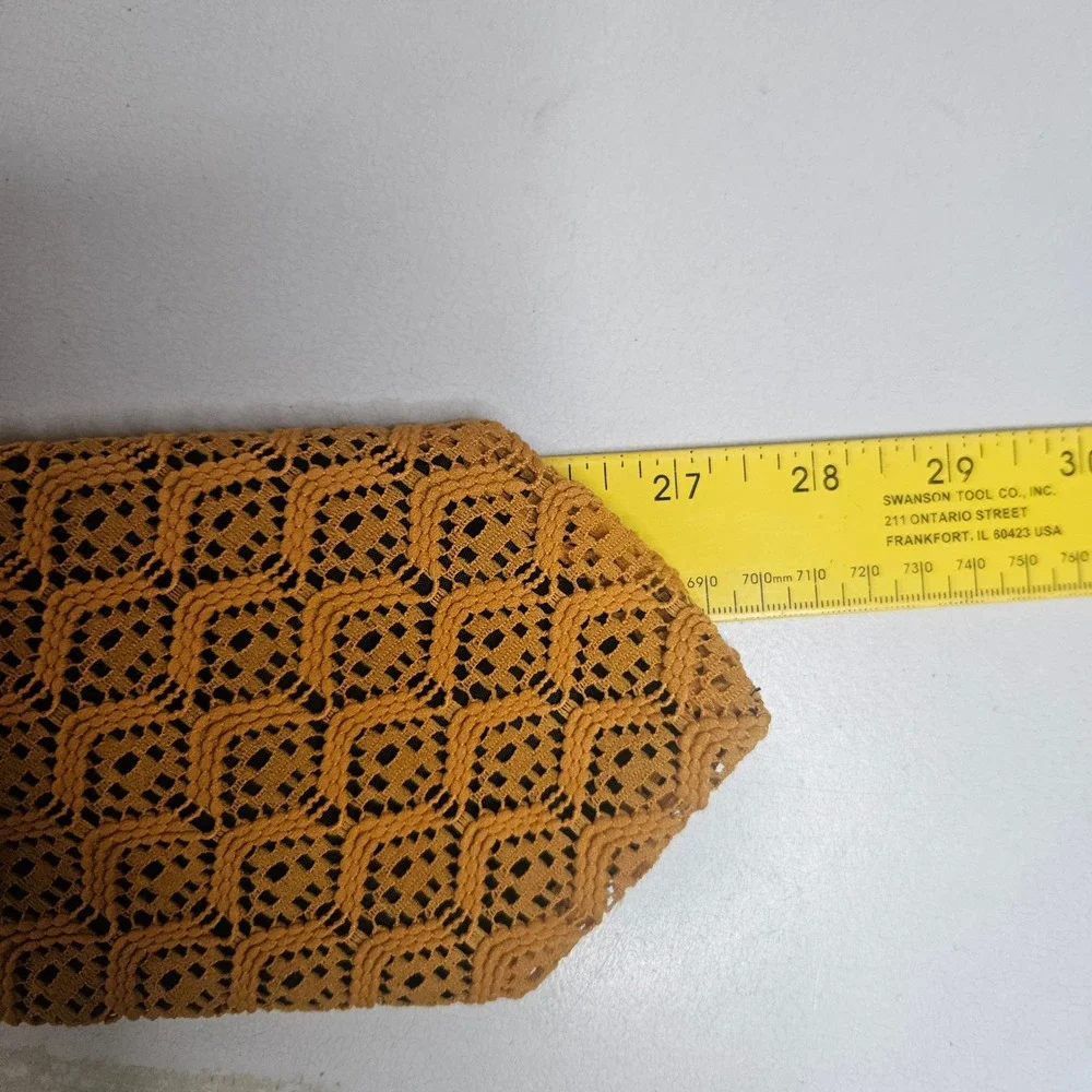 Vtg Harris & Frank Castle Mustard Yellow Crochet Knit Lace Necktie Retro Gold